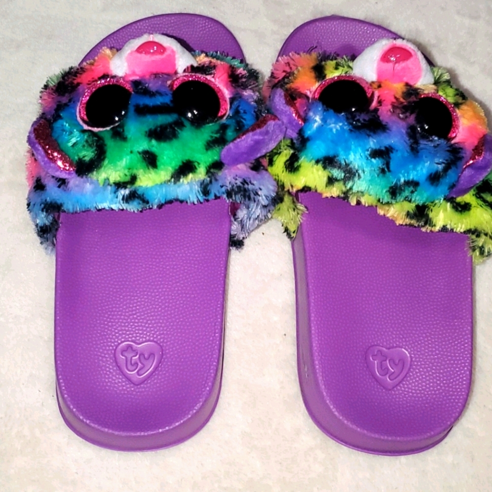 Like New! TY Rainbow Leopard Slides, Size 11-13 - Picture 2 of 6